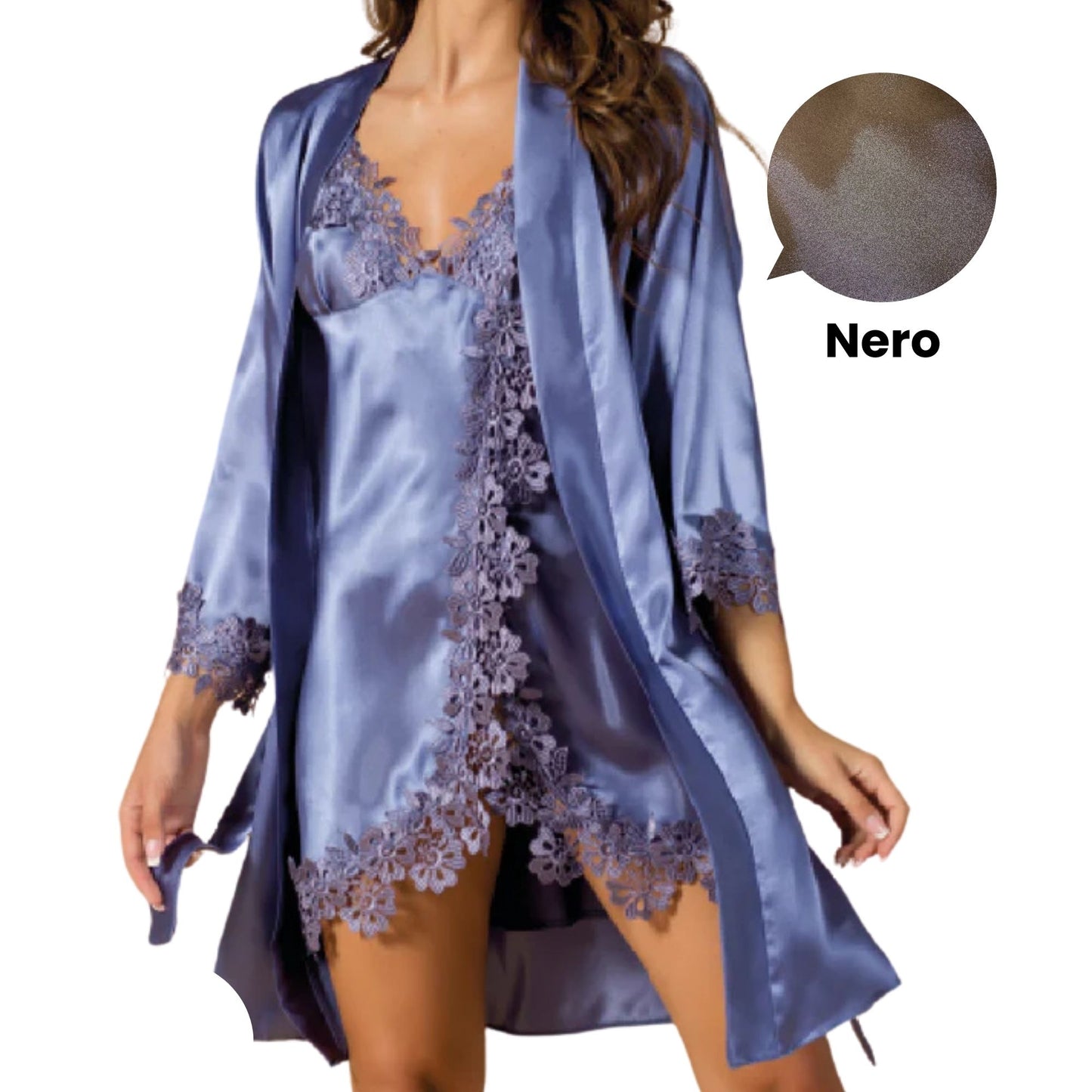 Completo Milk And Honey Satin Canotta Vestaglia Zaffiro