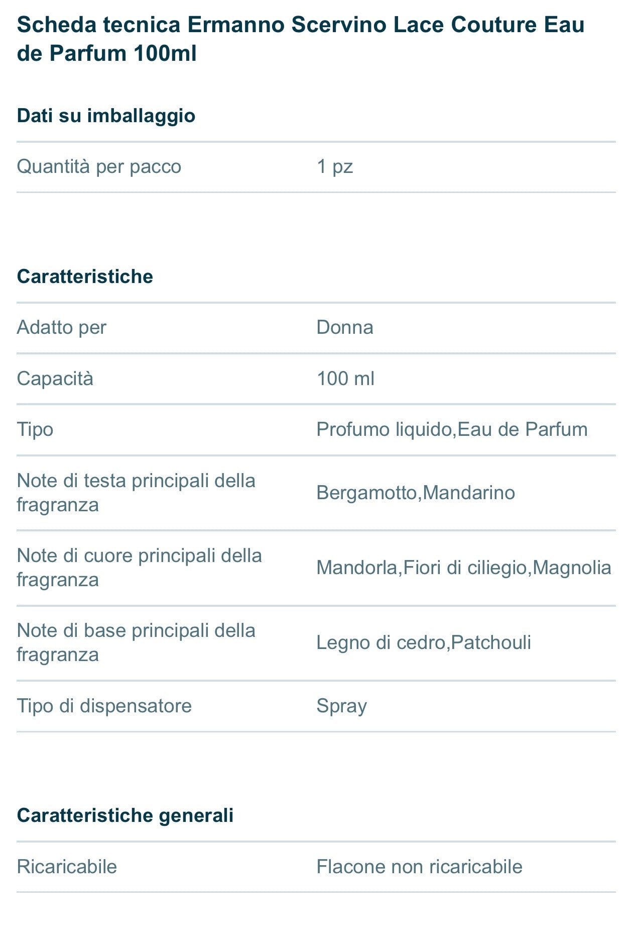 Profumo 100ml ERMANNO SCERVINO LACE COUTURE